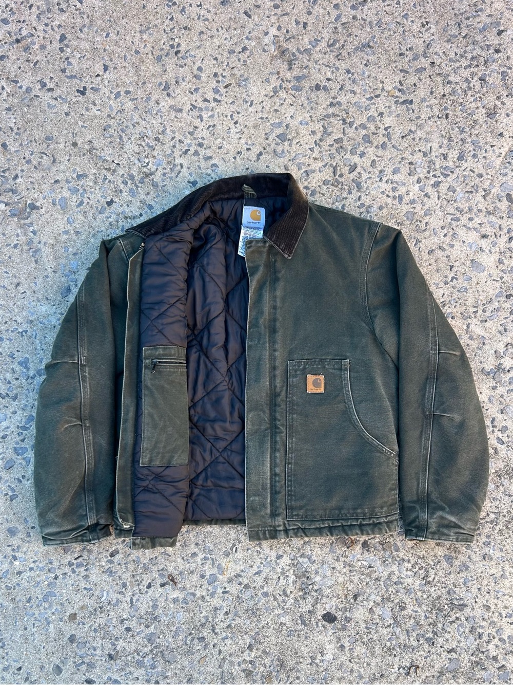 Vtg Carhartt Faded Jacket Arctic Quilt Lined Size Small J22 MOS Green